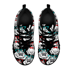 Hipster Frog Pattern Print Black Running Shoes