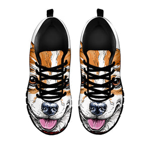 Hipster Pembroke Welsh Corgi Print Black Running Shoes