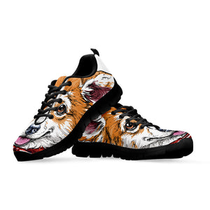 Hipster Pembroke Welsh Corgi Print Black Running Shoes