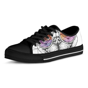 Hipster Pug Print Black Low Top Sneakers