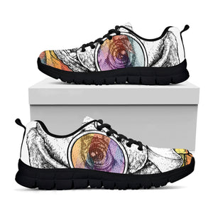 Hipster Pug Print Black Running Shoes