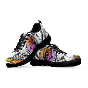 Hipster Pug Print Black Running Shoes