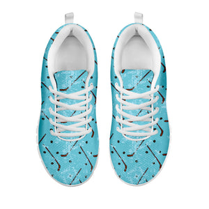Hockey Stick And Puck Pattern Print White Running Shoes