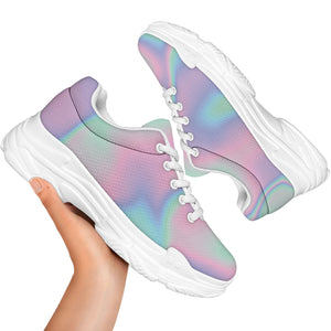 Holographic Waves Print White Chunky Shoes