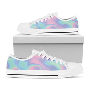 Holographic Waves Print White Low Top Sneakers
