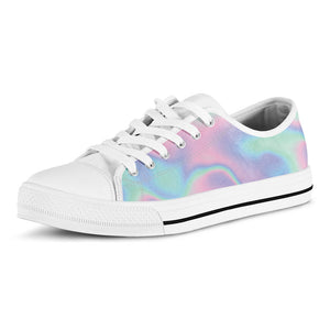 Holographic Waves Print White Low Top Sneakers