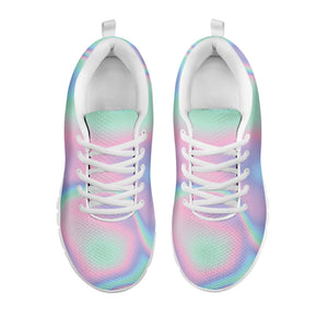 Holographic Waves Print White Running Shoes