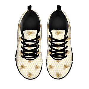 Honey Bee Hive Pattern Print Black Running Shoes