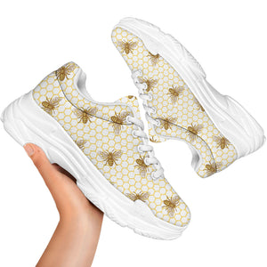 Honey Bee Hive Pattern Print White Chunky Shoes