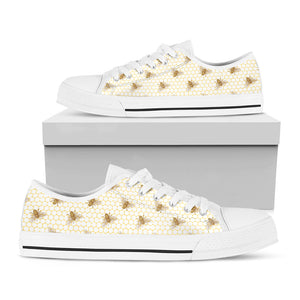 Honey Bee Hive Pattern Print White Low Top Sneakers