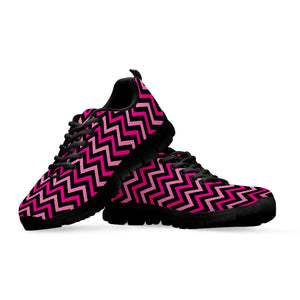 Hot Pink And Black Chevron Pattern Print Black Running Shoes