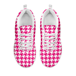 Hot Pink And White Houndstooth Print White Running Shoes