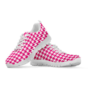 Hot Pink And White Houndstooth Print White Running Shoes