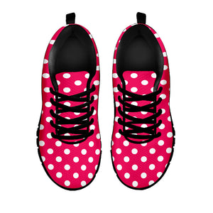Hot Pink And White Polka Dot Print Black Running Shoes