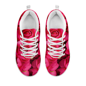 Hot Pink Rose Print White Running Shoes