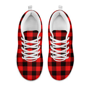 Hot Red Buffalo Plaid Print White Running Shoes