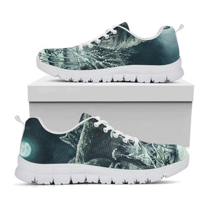 Howling Snowy Wolf Painting Print White Running Shoes