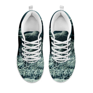 Howling Snowy Wolf Painting Print White Running Shoes