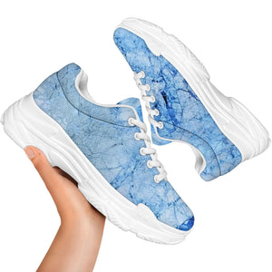 Ice Blue Marble Print White Chunky Shoes
