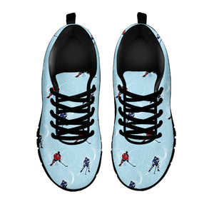 Ice Hockey Players Pattern Print Black Running Shoes