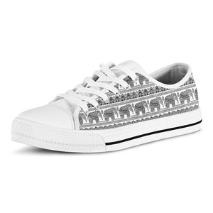 Indian Bohemian Elephant Pattern Print White Low Top Sneakers