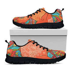 Indian Boho Hippie Elephant Print Black Running Shoes