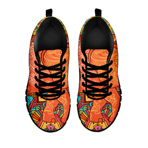 Indian Boho Hippie Elephant Print Black Running Shoes