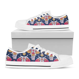 Indian Floral Elephant Pattern Print White Low Top Sneakers