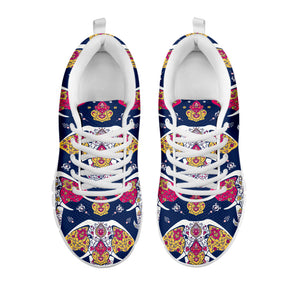 Indian Floral Elephant Pattern Print White Running Shoes