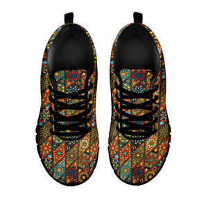 Indian Floral Patchwork Pattern Print Black Running Shoes