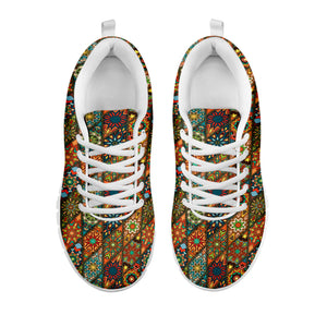 Indian Floral Patchwork Pattern Print White Running Shoes