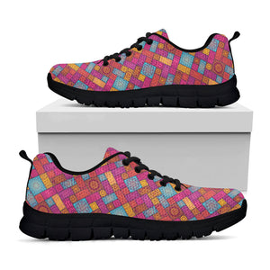 Indian Patchwork Pattern Print Black Running Shoes