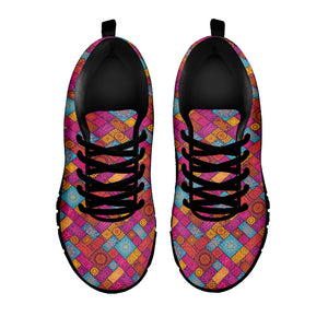 Indian Patchwork Pattern Print Black Running Shoes