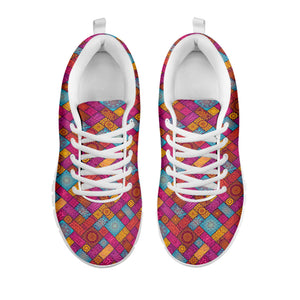 Indian Patchwork Pattern Print White Running Shoes
