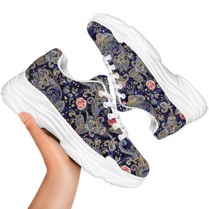 Indian Rose Paisley Pattern Print White Chunky Shoes