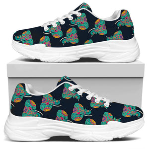 Indian Tribal Elephant Pattern Print White Chunky Shoes