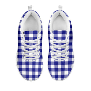 Indigo Blue And White Gingham Print White Running Shoes