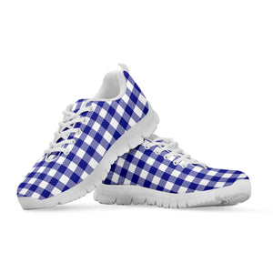 Indigo Blue And White Gingham Print White Running Shoes