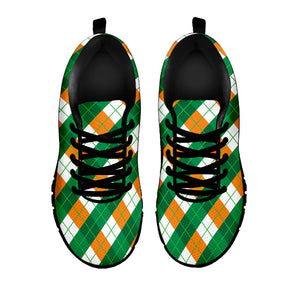 Irish Argyle Pattern Print Black Running Shoes