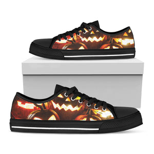 Jack-O'-Lantern Halloween Pumpkin Print Black Low Top Sneakers
