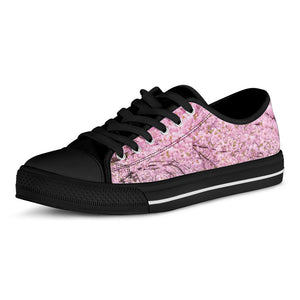 Japanese Cherry Blossom Tree Print Black Low Top Sneakers