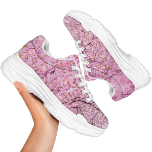 Japanese Cherry Blossom Tree Print White Chunky Shoes