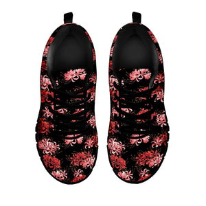 Japanese Cluster Amaryllis Pattern Print Black Running Shoes