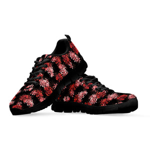 Japanese Cluster Amaryllis Pattern Print Black Running Shoes