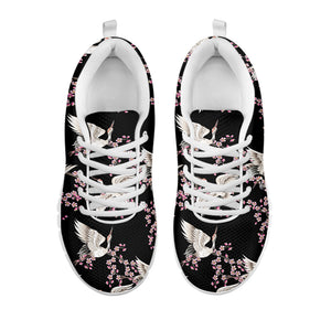 Japanese Crane Bird Pattern Print White Running Shoes