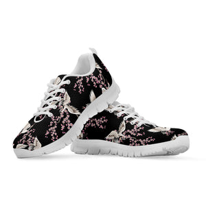 Japanese Crane Bird Pattern Print White Running Shoes