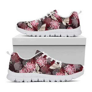 Japanese Cranes And Chrysanthemums Print White Running Shoes