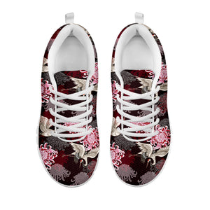 Japanese Cranes And Chrysanthemums Print White Running Shoes