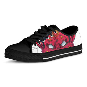 Japanese Demon Mask Print Black Low Top Sneakers