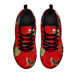 Japanese Flower Print Black Running Shoes